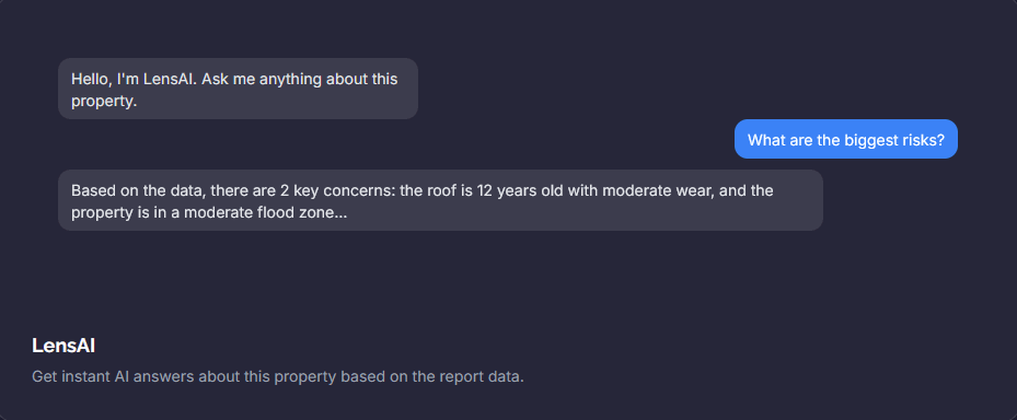 LensAI chat answering a question about offer strategy for the property